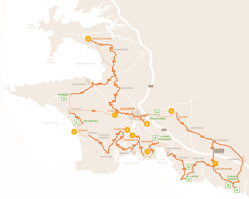 Carte de la route du cidre de Cornouaille